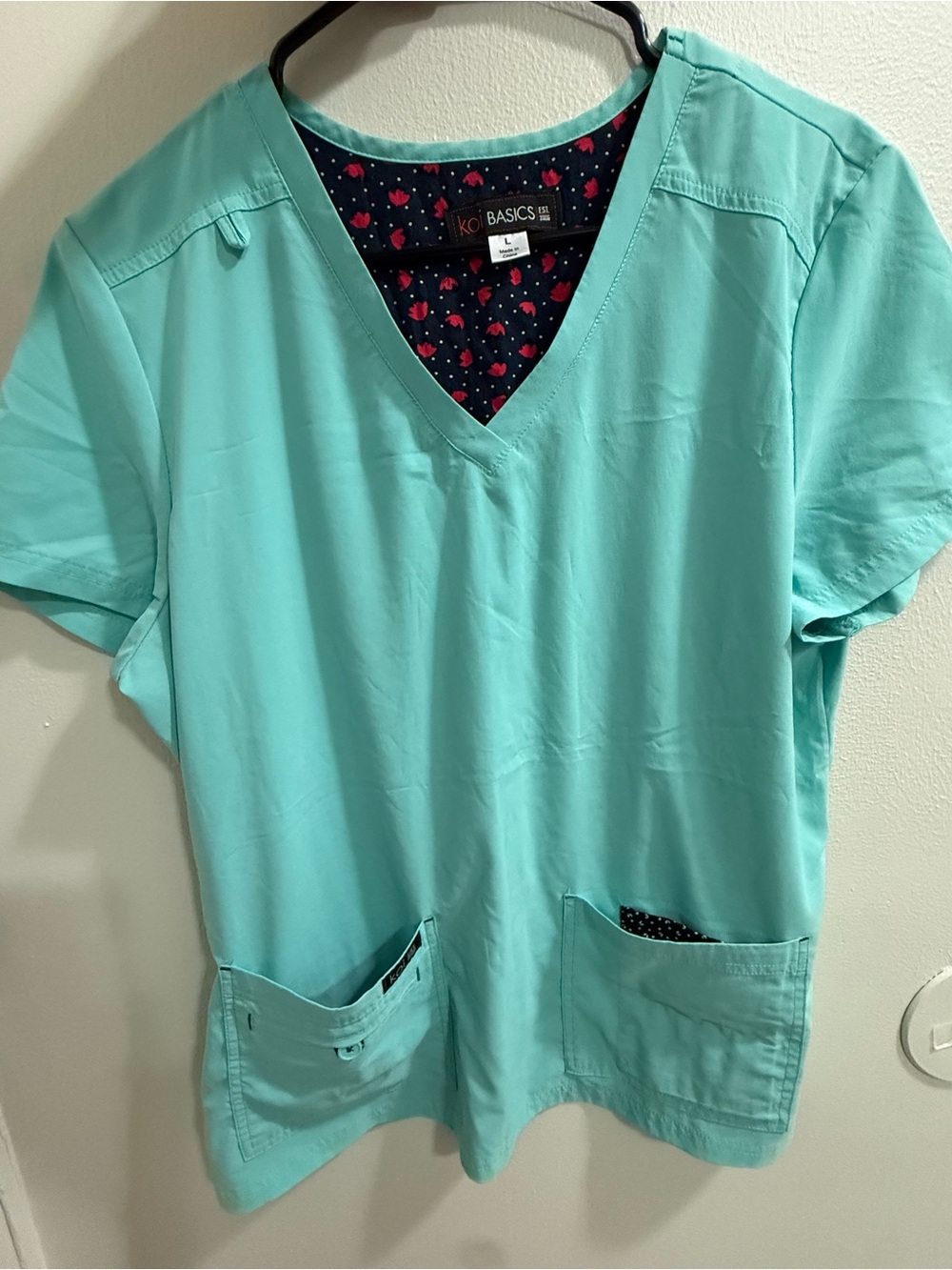 koi Basics Women's V-Neck Scrub Top in Aqua Mint